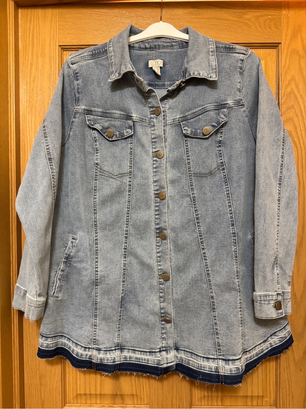 LOGO by Lori Goldstein Medium Wash Longline Denim Jacket